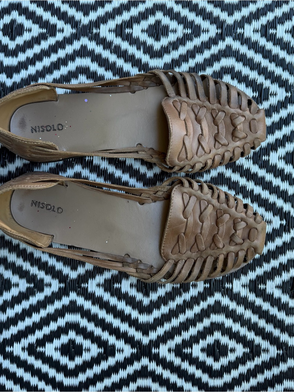 Nisolo Tan Woven Leather Slip-On Flats